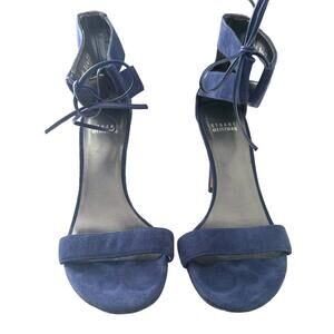 Stuart Weitzman Navy Blue Suede Ankle Tie Sandals Heels - Size 7M